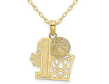 10K Yellow Gold No. 1 Basketball & Hoop Charm Pendant Necklace with Chain